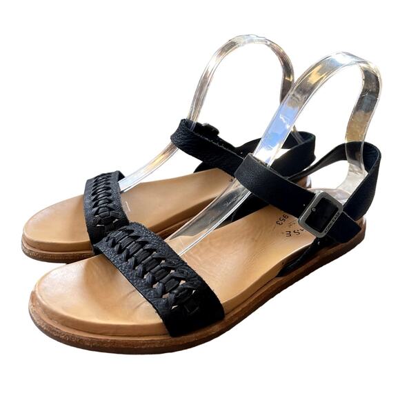 Korkease Womens 8 Yucca Leather Braid Sandal Comfort Walking Black Ortho Flat - Picture 1 of 6